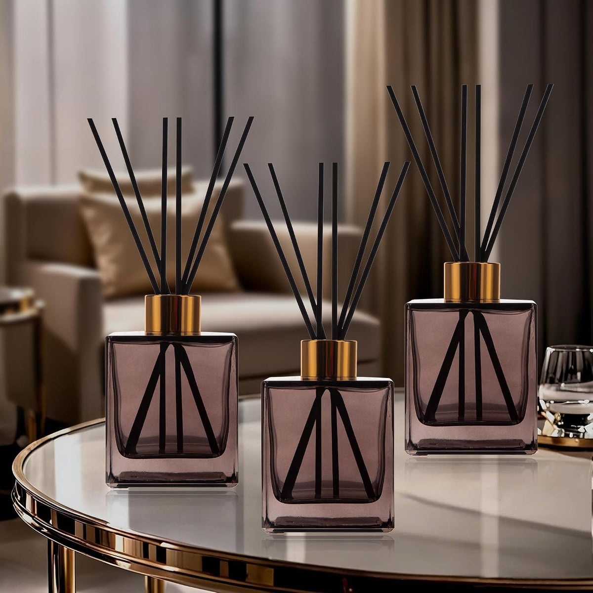 6 Pack Perfume Reed Diffuser Bottle,Empty Square Essential Oil Bottles Glass Jar with Black Sticks for DIY Fragrance Replacement Diffuser Sets (200ml/6.8 oz, Brown Color)