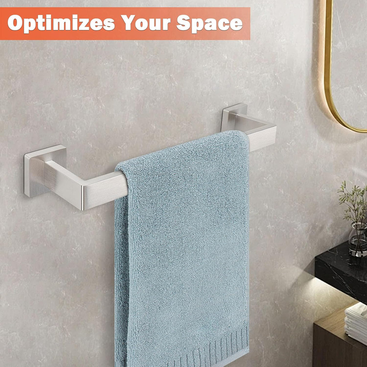 Towel Bar for Bathroom, 16 Inch Stainless Steel Bath Towel Rack Wall Mounted Towel Holder Hardware Accessory (Brushed Nickel)