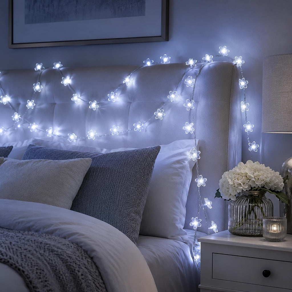 33ft 100 LED Plug in White Cherry Blossom Christmas Flower String Lights