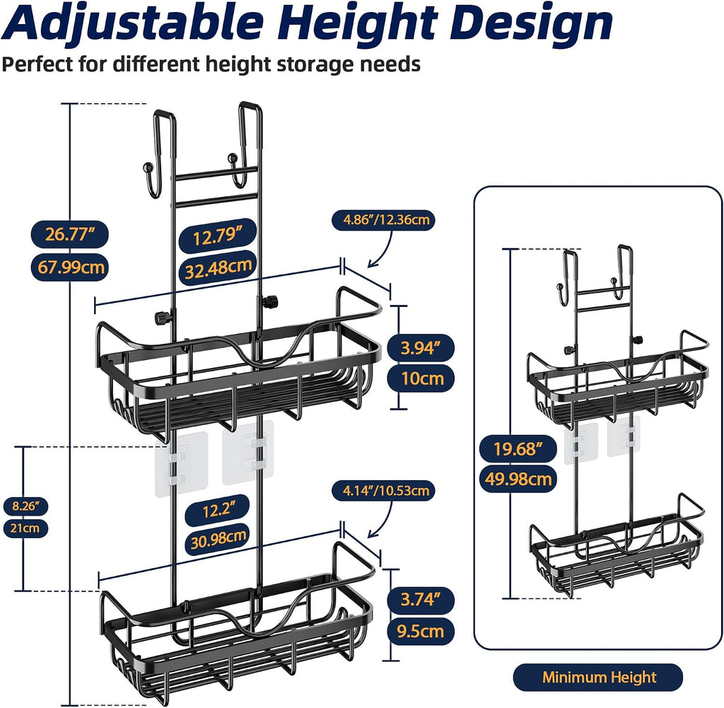 Skyapex Over the Door Shower Caddy Hanging: Black Rustproof Bathroom Organizer Over Glass with Hooks