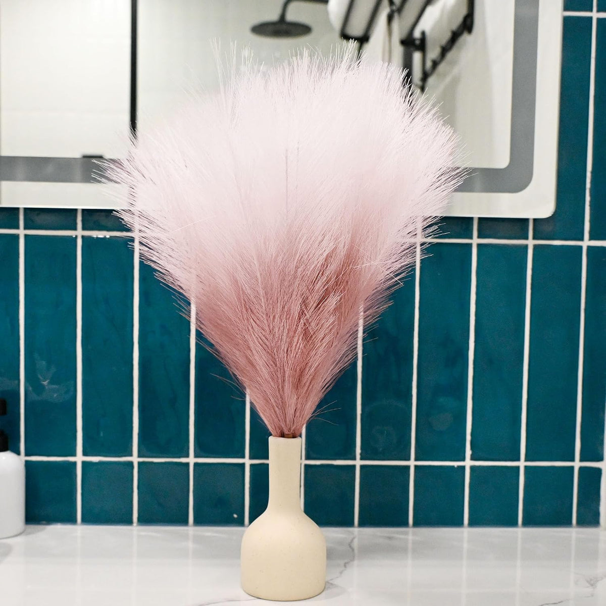 6 PCS Faux Pampas Grass Arrangement - 18"/45cm Artificial Fluffy Pompous Grass Stems for Boho Chic Home and Wedding Decor (Pink Gradient)