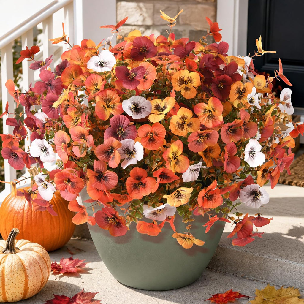 INQCMY Artificial Pansy Fall Flowers for Outdoor Porch Decoration Faux Mums