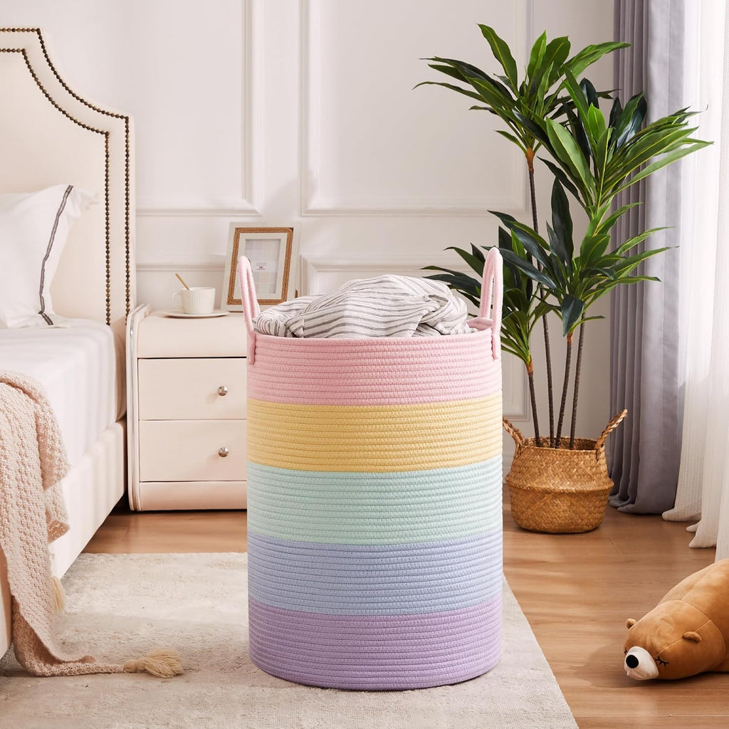 Laundry Basket Girls Kids Hamper 80L Tall Rainbow Hamper for Girls Room