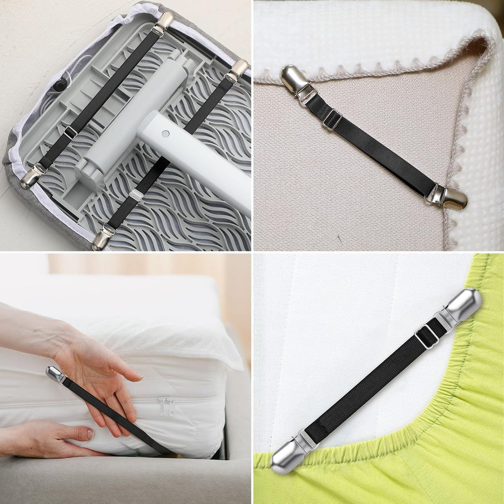 Boao 24 Pcs Bed Sheet Straps Heavy Duty Adjustable Elastic Fasteners Fitted Bed Holder Mattress Corner Sheet Fasteners Clips for Home Room Couch Supplies(Black)