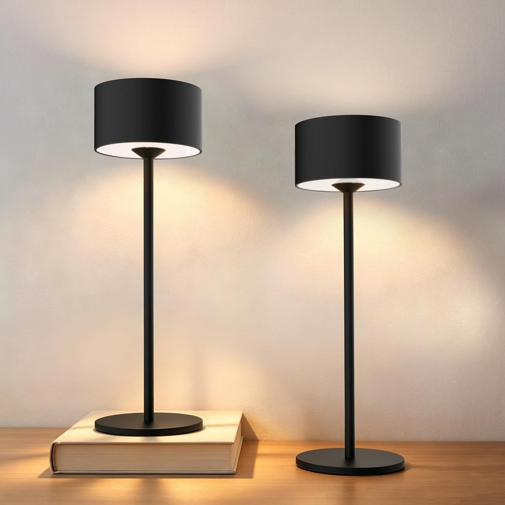 Set of 2 Cordless Table Lamps, 10.3" High Black Rechargeable Small Lamps