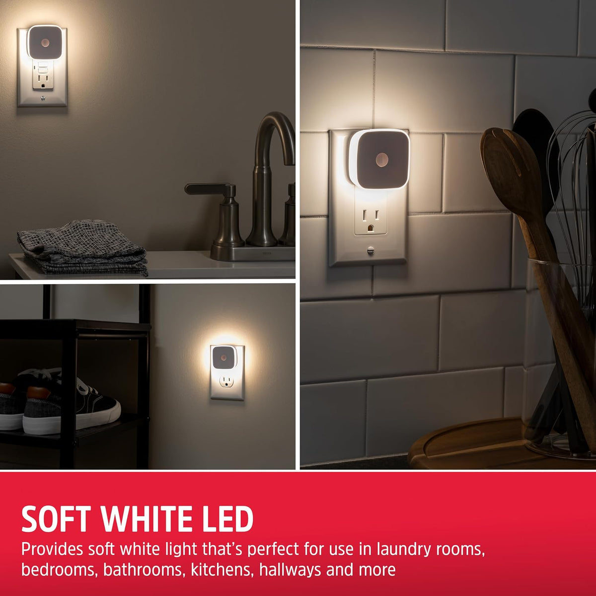 Energizer LED Motion Sensor Night Lights Plug Into Wall Dusk to Dawn Sensor