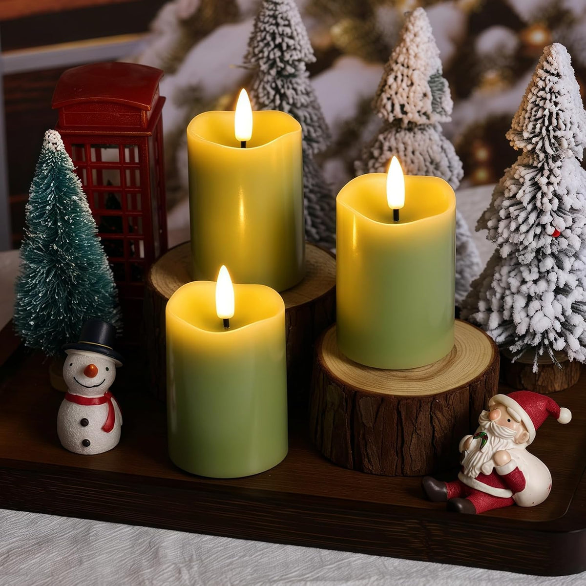 Sage Green Flameless Votive Candles with Remote Batteries Set of 6