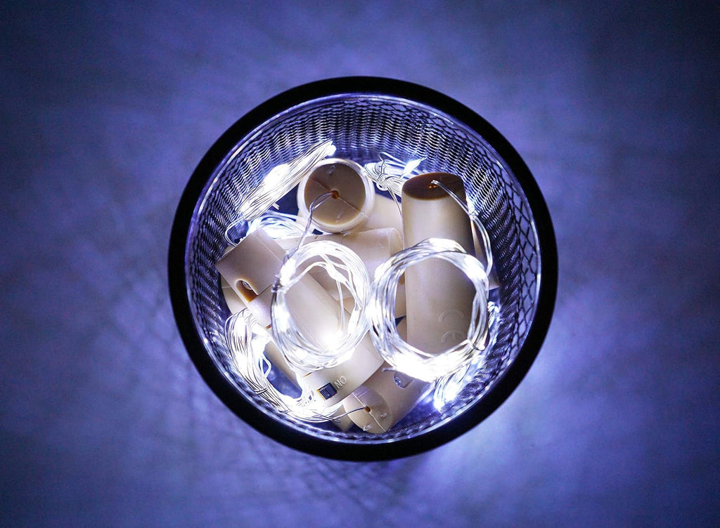 Wine Bottle Lights with Cork, 15 Pack Battery Operated 10 LED Cork Shape Silver Wire Colorful Fairy Mini String Lights(No Bottles) for DIY, Party, Christmas, Wedding Decor (Cool White)