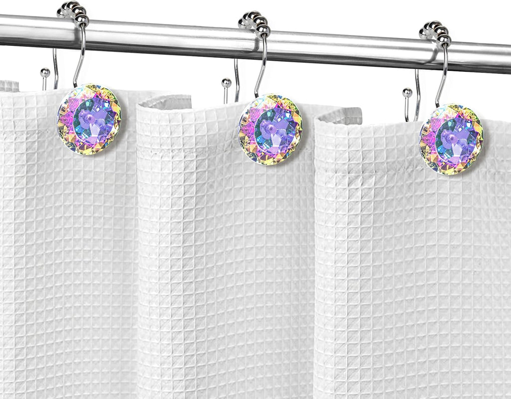 Sunlit Round Rhinestone Shower Curtain Hooks with Glide Balls, 12 Pack
