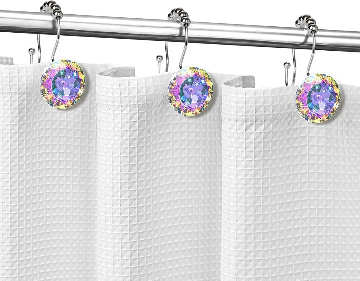 Sunlit Round Rhinestone Shower Curtain Hooks with Glide Balls, 12 Pack