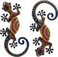 LIFFY Metal Lizard Gecko Wall Art - 2 Pack 15 Inch Metal Wall Decor, Lizard Outdoor Hanging Glass Sculpture Decoration for Yard Garden Art, Patio Fence Home, Unique Gift Ideas