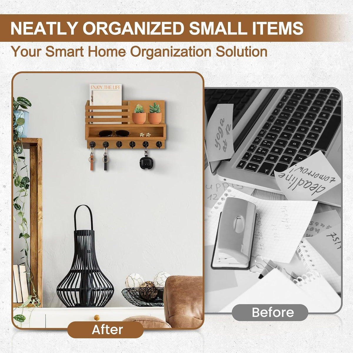 Key and Mail Holder Wall Mount, Key Holder with Long Storage Box