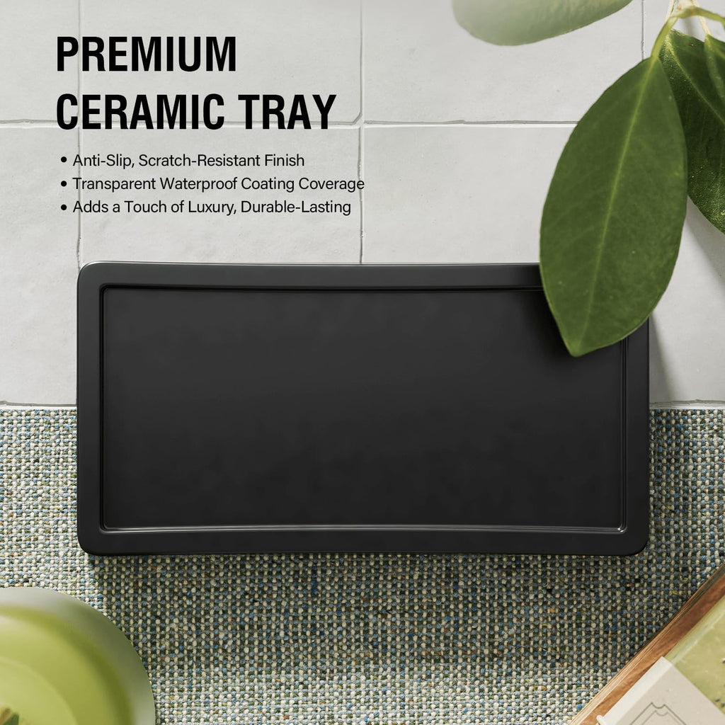 MOMEEMO Soap Dispenser Set with Ceramic Tray, Amber & Black