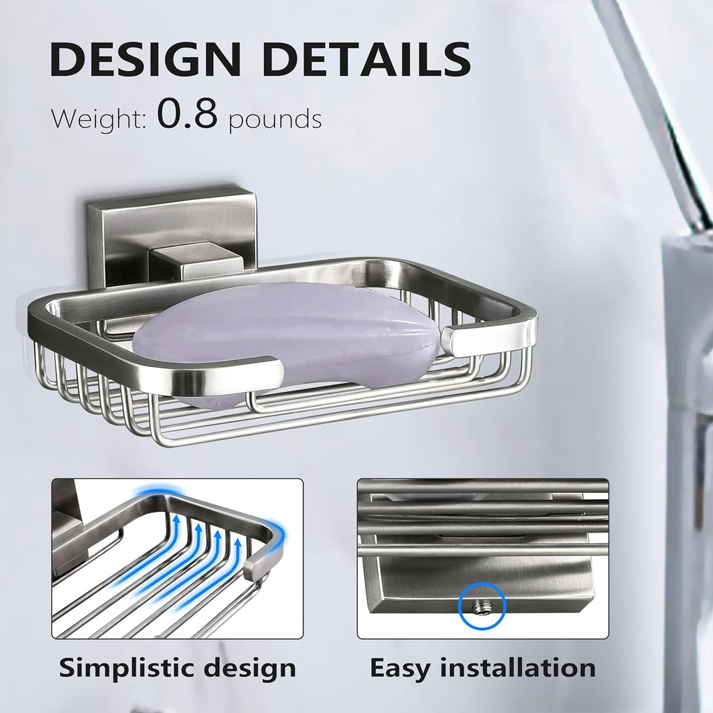 SEIDO Soap Dish for Shower Wall, 304 Stainless Steel Bar Soap Holder for Bathroom & Kitchen, Brushed Nickel Soap Saver Tray for Shower, 4.8" L x 3.2" W Internal