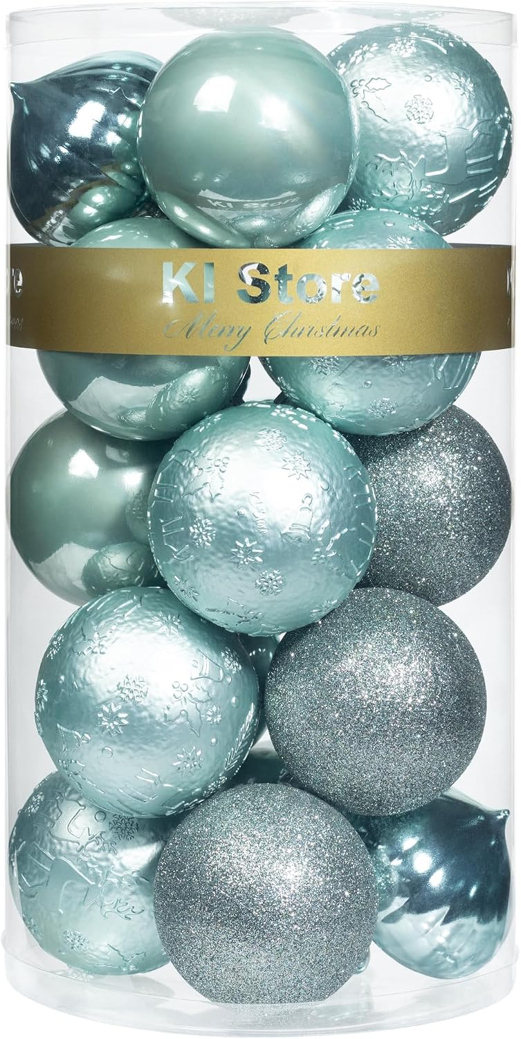 KI Store Seaform Green Christmas Balls 20pcs 3.15-Inch Christmas Tree Decoration Ornaments for Xmas Tree Holiday Wreath Garland Decor Ornaments Hooks Included
