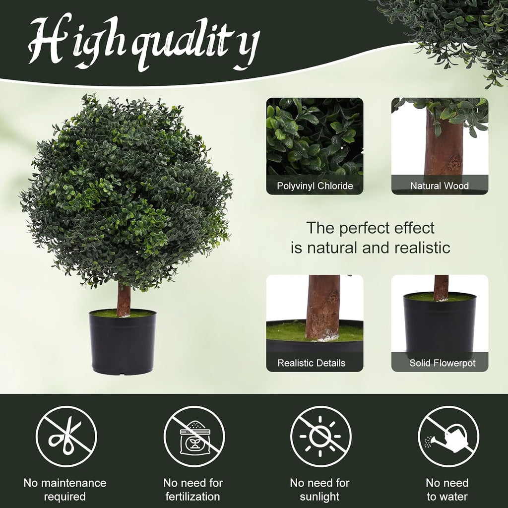 Silk Tree Warehouse One 2 Foot Outdoor Artificial Boxwood Ball Topiary Bush Potted UV Rated Plant by Bagari