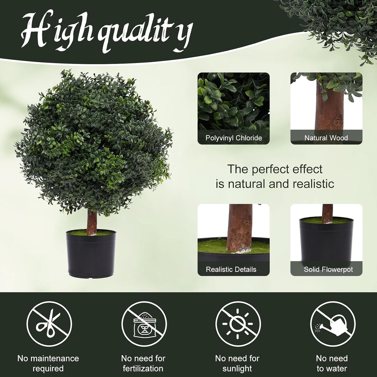 Silk Tree Warehouse One 2 Foot Outdoor Artificial Boxwood Ball Topiary Bush Potted UV Rated Plant by Bagari