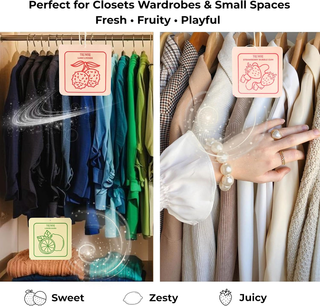 Scented Sachets for Drawer and Closet Freshener with Long Lasting Scent - Variety Pack of 3 - Limon Aura|Strawberry Bubble Gum|Lush Lychee - Home Fragrance Sachet - Olores para Closet De Ropa
