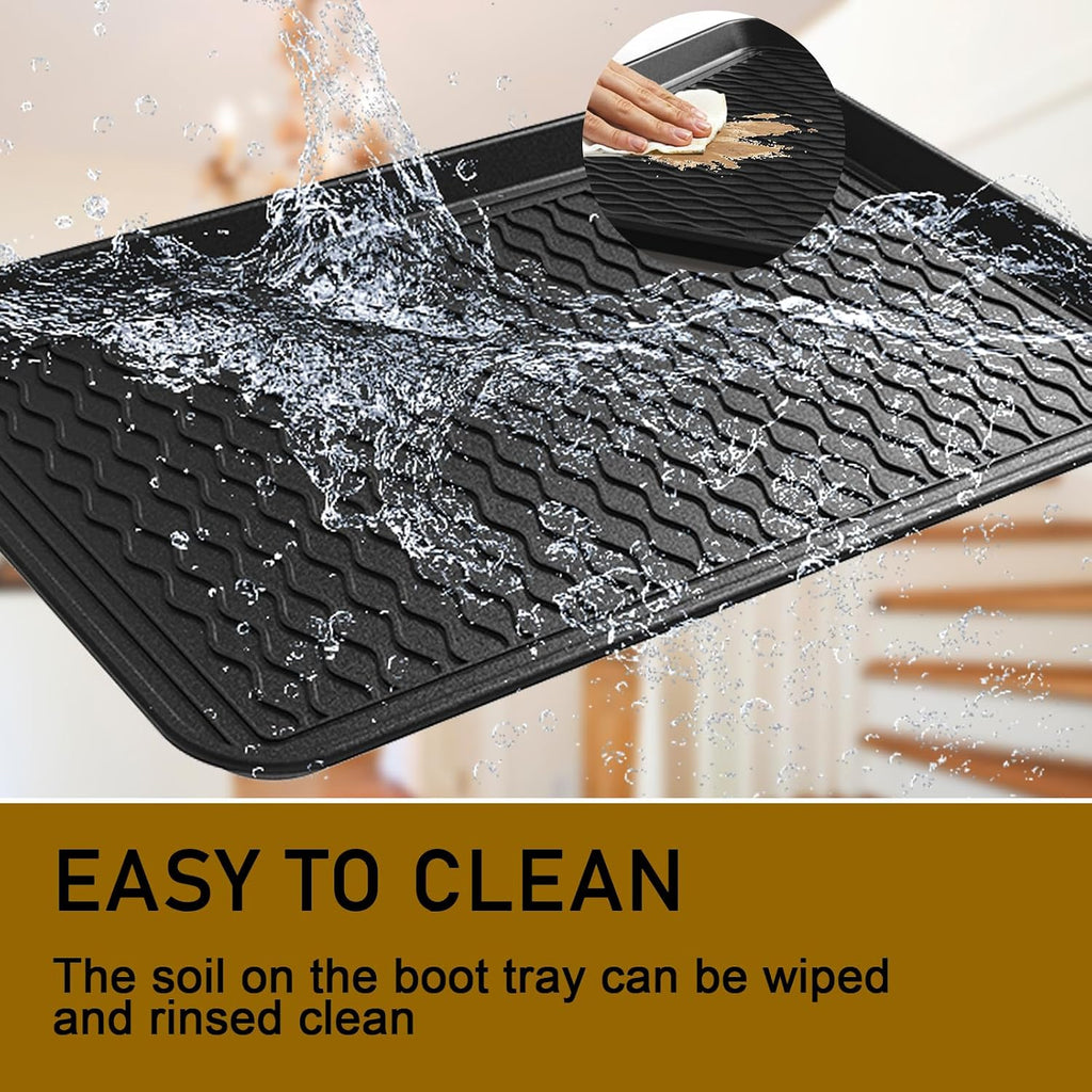 Boot Trays for Entryway, Multifunctional Shoe Mat with Cleaning Brush, Boot Tray for Shoes Plants Pots Paint Tins Pet Bowls Black (3pcs 23.6'' x 15.7'' x 1.2'')