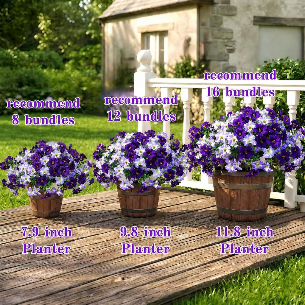 Artificial Petunia Flowers for Outdoor, 8 Bundles UV Resistant Faux Flowers