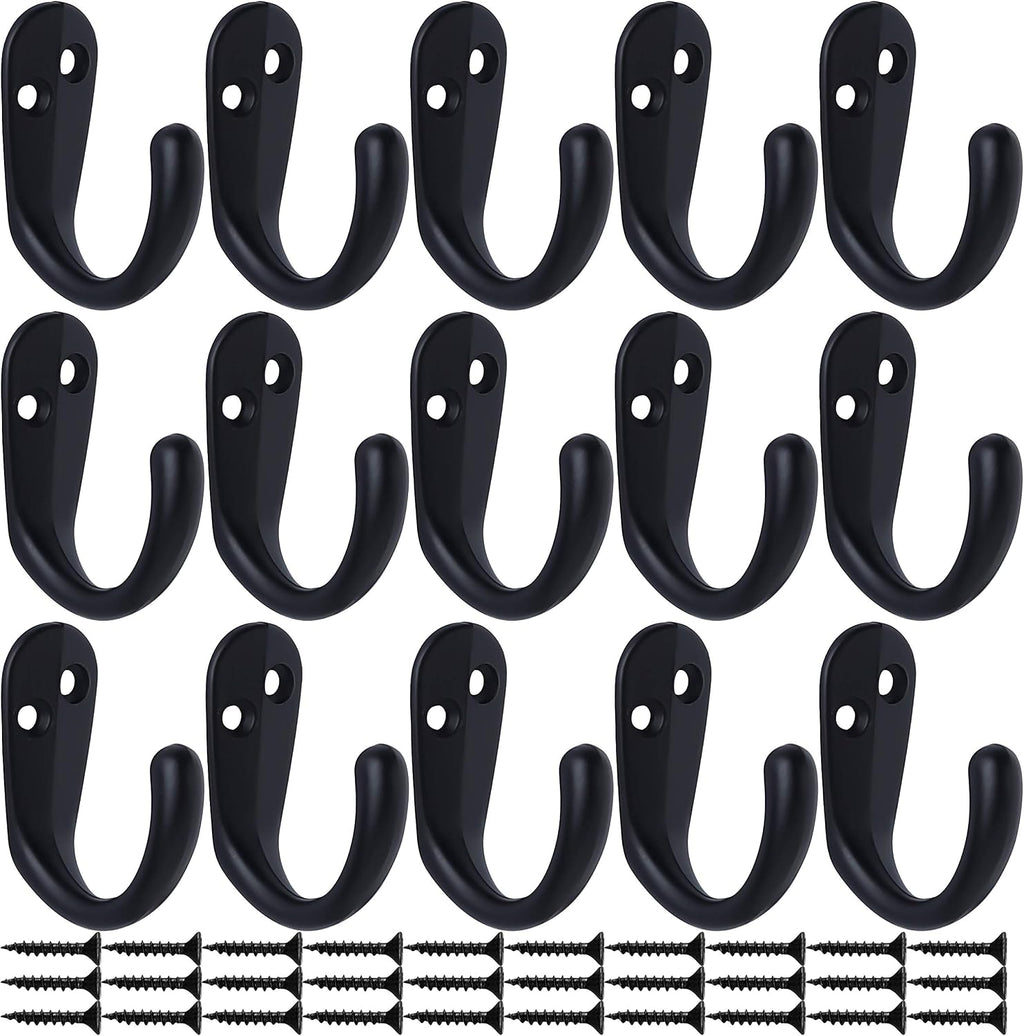 IBosins 15PCS Coat Hooks Wall Mounted Black Single Prong Robe Hook