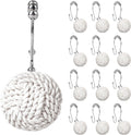 Sunlit Boho Knots Double Shower Curtain Hooks, Home Decorative White Shower Curtain Rings for Bathroom, Seaside Nautical Shower Curtain Hangers Bathroom Accessories, Set of 12