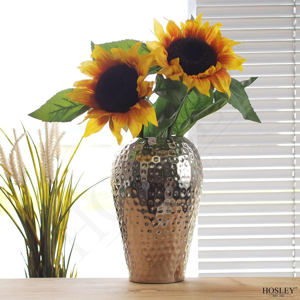 Hosley 10 Inch High Hammered Iron Vase - Handcrafted by Artisans Using Centuries-Old Hammer Pattern Techniques for Floral Arrangements Rustic Charm and Cultural Richness in Your Home Decor Embrace
