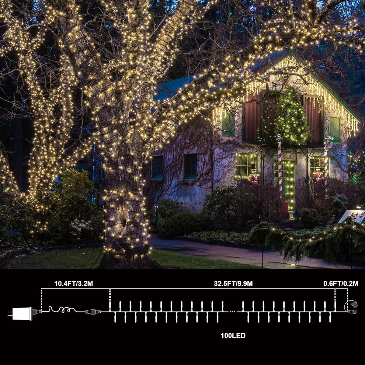 LAMPHOME Warm White Christmas Mini Lights, 32.5FT 100 LED String Lights with 16 Light Modes, Fairy Lights Plug in for Outdoor Xmas Trees Garland Wreath Holiday Decorations
