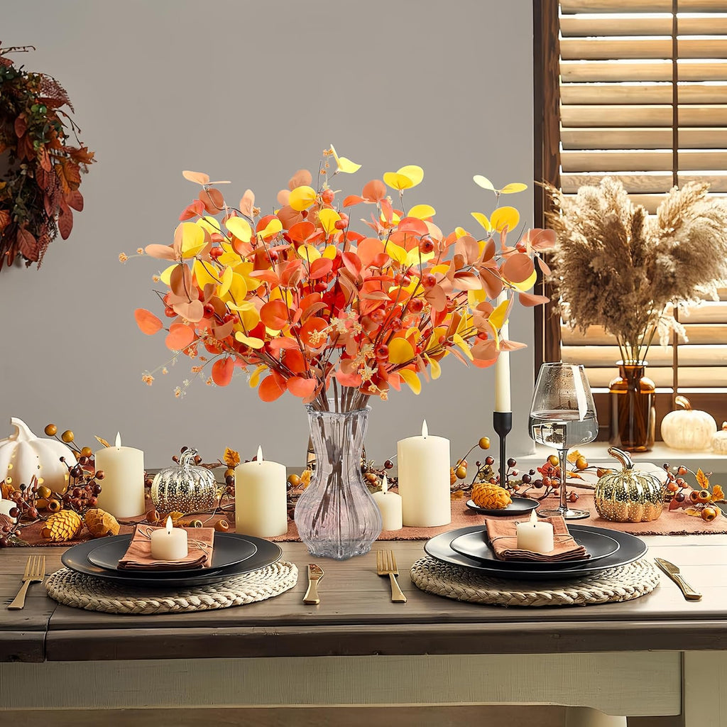 SITUMEIZI 6 Pcs Fall Stems Eucalyptus Artificial Fall Leaves Tall Autumn Decor 24" Foam Leaf Branches for Fall Halloween Thanksgiving Decoration Floral Arrangements