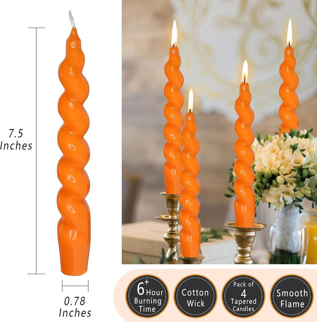 Spiral Taper Candle Dinner Candlesticks 7.5 INCH Orange Tapered Candles Unscented Wax Twisted Candle for Home Décor Weddings Festive Seasons Holiday