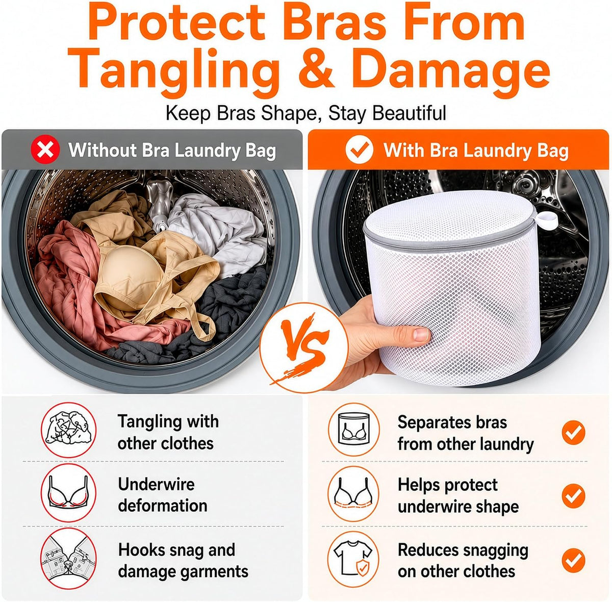 Bra Washing Bag for Laundry, Lingerie Bag for Washing Delicates, 7", 3Pcs