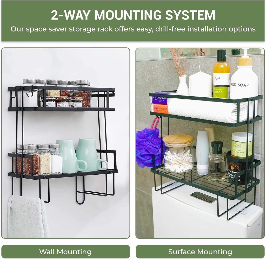 DINEST 2 Tier Over the Toilet Storage Shelf Rack Organizer, Sturdy Bathroom Organizer Shelves, Space Saver Multifunctional Wall Mounted Design, No Drilling Anti-Rust Bathroom - Black
