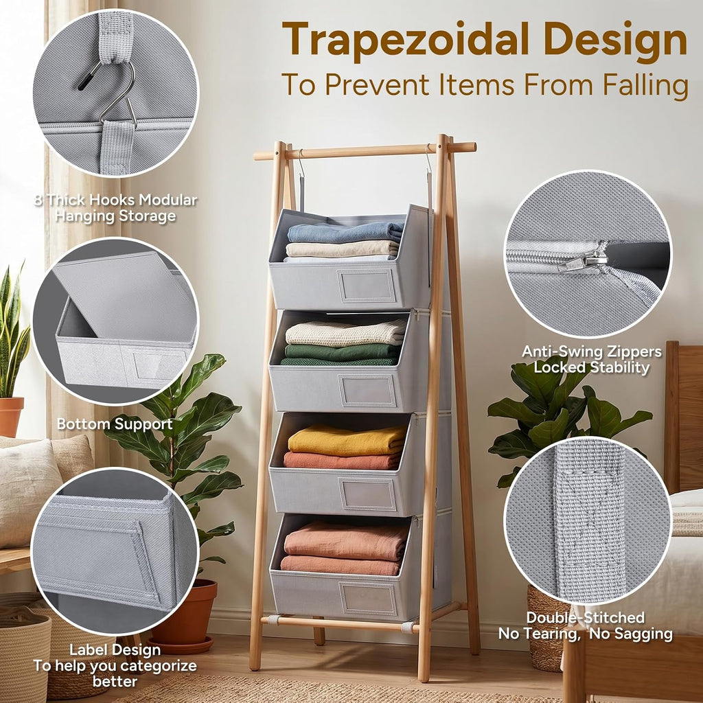 2 Pack 4-Tier Hanging Closet Organizer, Detachable Hanging Storage Shelves with Reinforced Side Panels, Hanging Closet Organizer for Clothes, Sweaters, Towels, Socks & Accessories, Gray