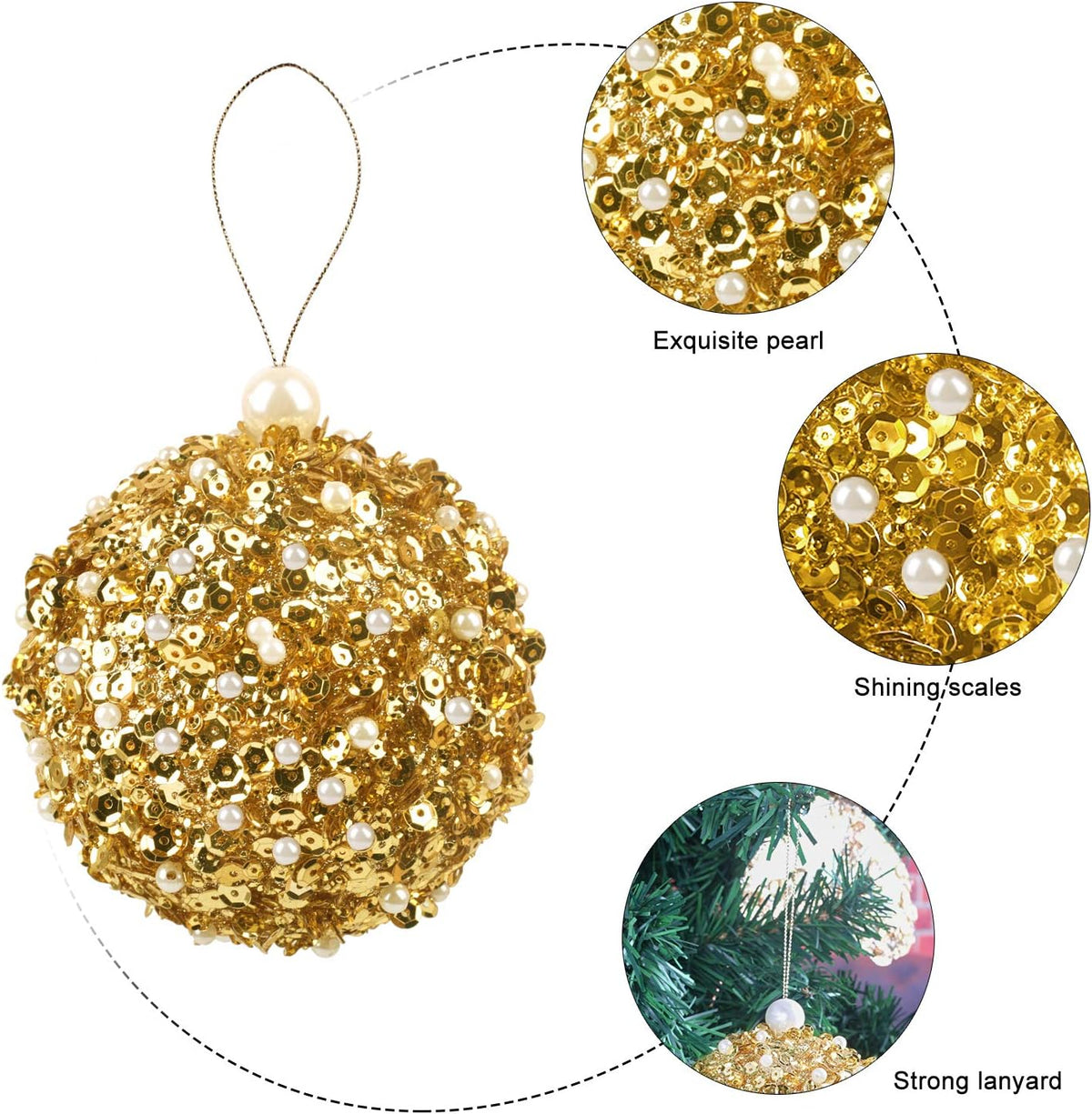 4.25" Christmas Ball Ornaments, 4pc Set Gold Shatterproof Christmas Decorations Tree Balls for Xmas Trees Wedding Party Holiday Decorations (Gold)