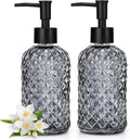 2 Pack Gem Glass Soap Dispenser with Black Plastic Pump, 13oz Liquid Hand Soap Dispenser, Rustproof Pump for Kitchen & Bathroom, Great for Lotions, Essential Oil, Liquid Soaps-Gray