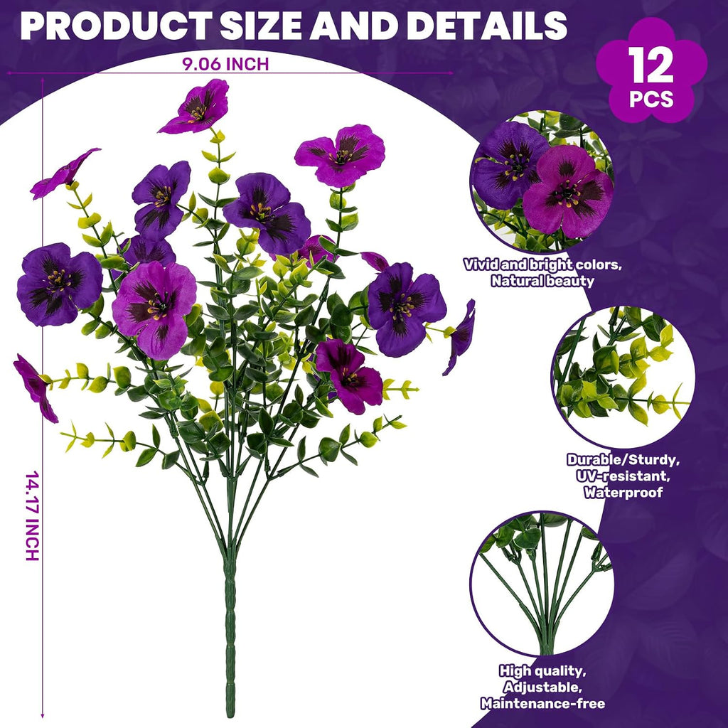 Artificial Flowers for Outdoor Faux Pansies Fake Flowers Plants,12 Bundles