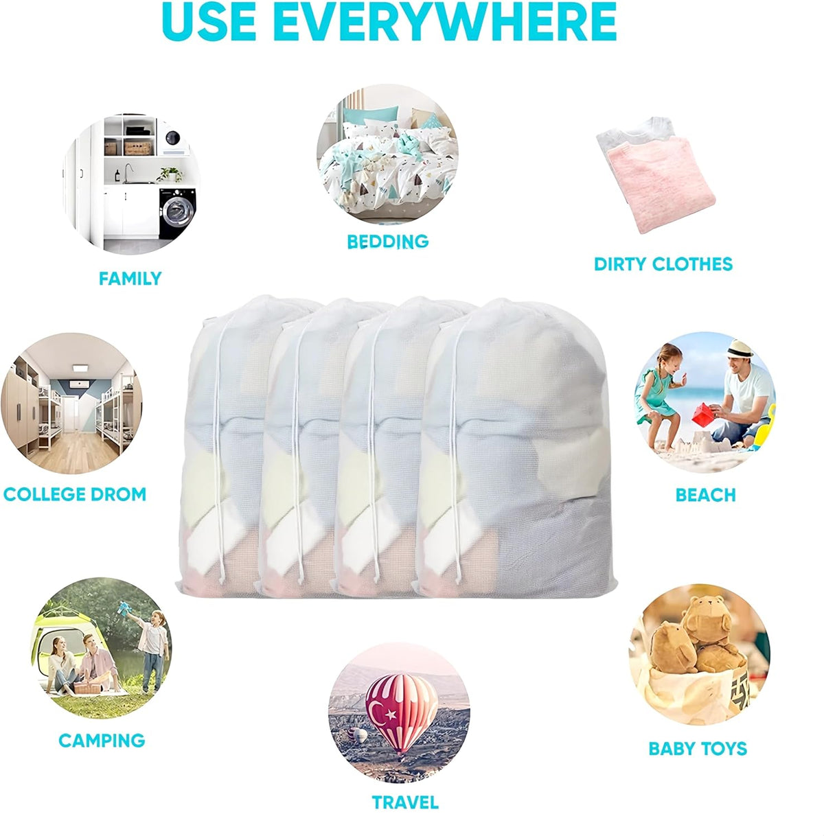 Large Laundry Mesh Bags, 4 Pack 24 x 36 Inch