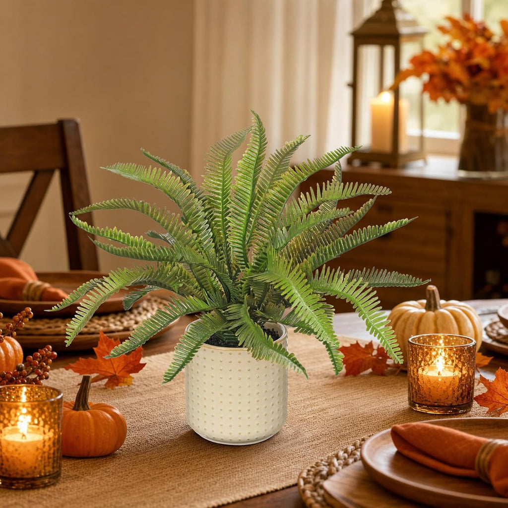 2 Pack Artificial Boston Fern Potted Plants, Small Fall Faux Plant in Pots