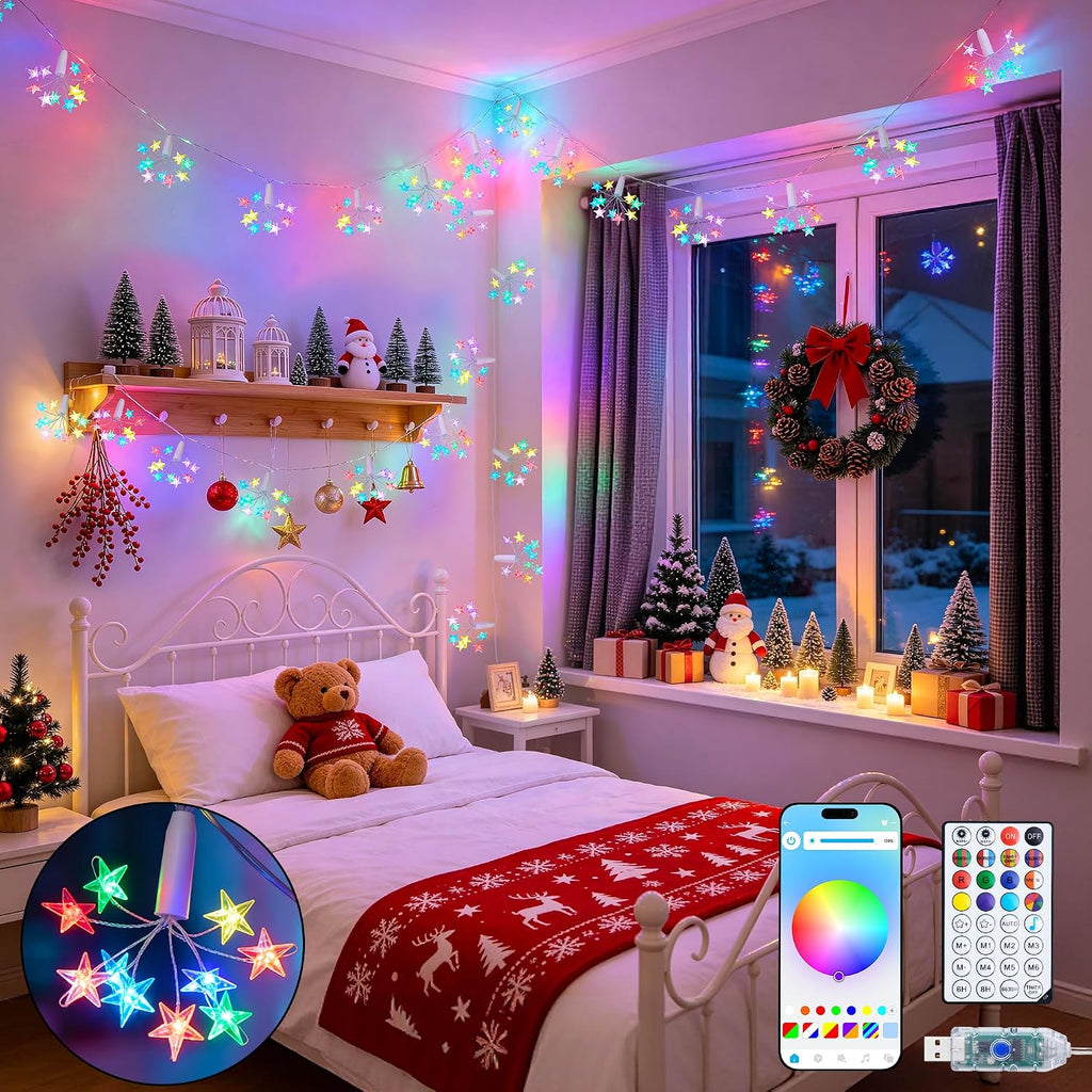 JMEXSUSS 100 LED Star String Lights for Christmas， 7.38 FT, USB, RGB Color Changing String Lights, RGB String Lights, Smart Firework Lights for Indoor Christmas Tree Bedroom Decor