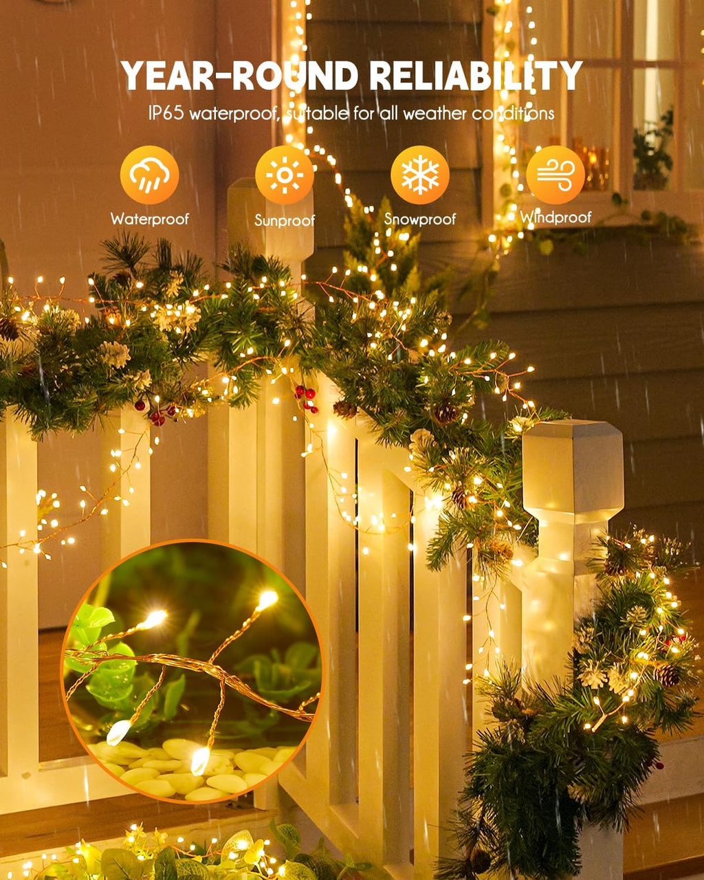 240 LED Solar Fairy Lights Outdoor Waterproof IP65, 20FT 8 Lighting Modes