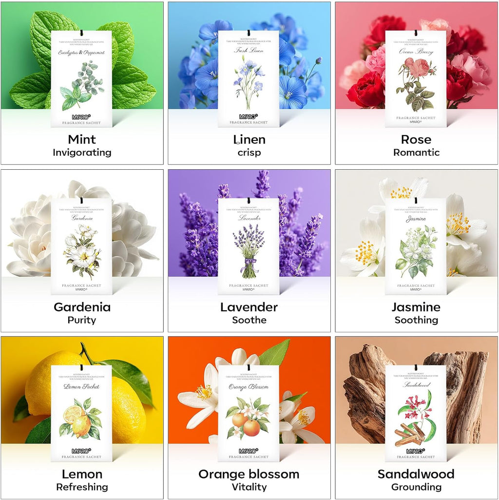 MYARO 12 Pack Lavender Scented Sachets, Closet Deodorizer Car Air Freshener