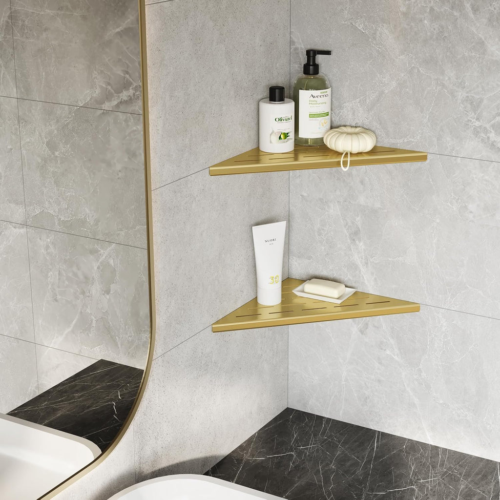 Neodrain 10 Inch Golden Corner Wall Shelf for Tile Wall Insert, Set of 2