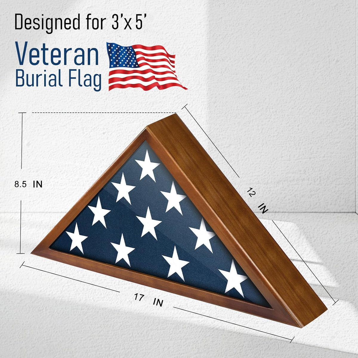 Flag Display Case for 3x5 Burial Flag - Solid Wood - Glass Front