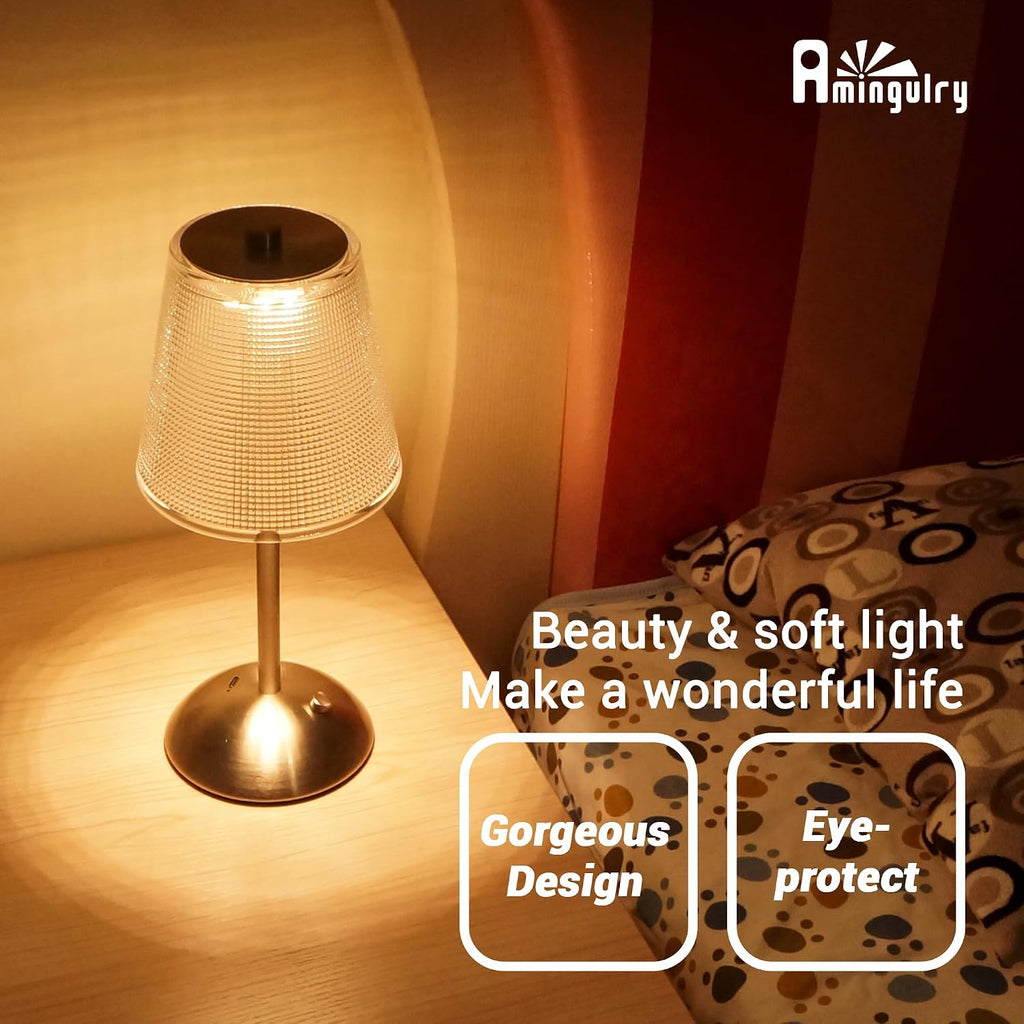 Cordless Rechargeable Metal Table Lamp, Cube Shade, Nickel