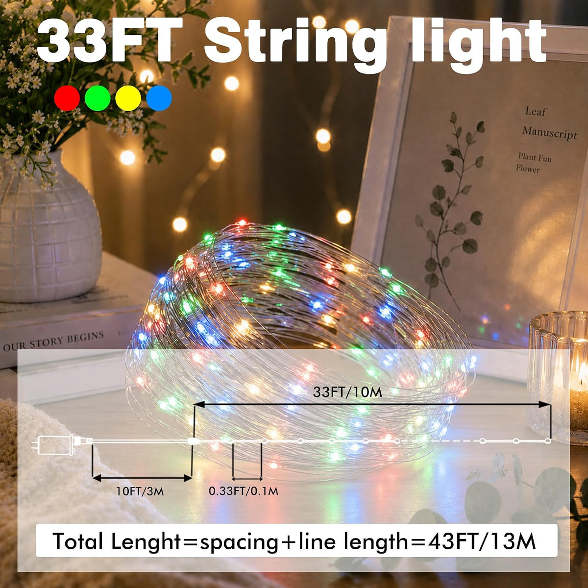 66FT 200 LED Plug in Fairy Lights with 13 Modes & Timer, Multicolor