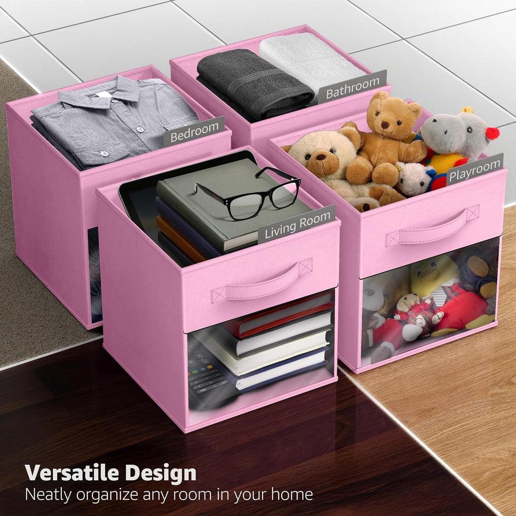 Sorbus Storage Cubes with Clear Window, 6 Pack (13 Inch, Pink)