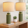 Innqoo 22.6" Modern Ceramic Bedside Lamps Set of 2, Lamps for Bedroom,Green