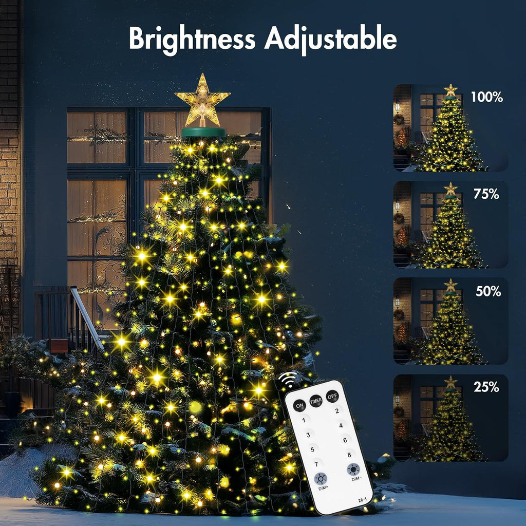 Christmas Lights with Star Topper, 410LED String Lights with Ring for Tree, 6.6FT x 16 Lines Fairy Lights with 8 Modes for Indoor Outdoor Xmas Decor, Warm White