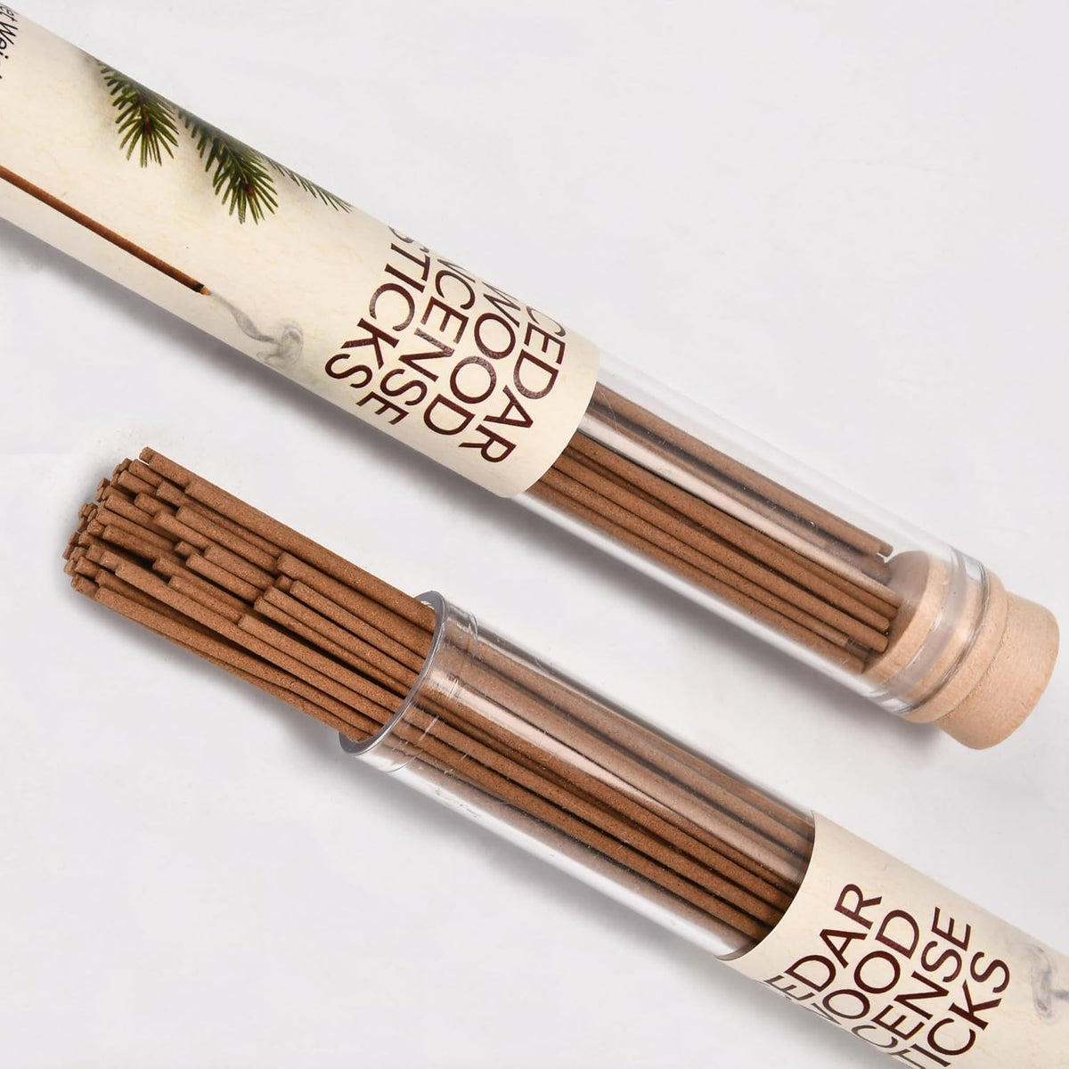 Natural Cedar Incense Sticks, 2 Tubes, Pure Cedarwood Incense, 1.4 oz