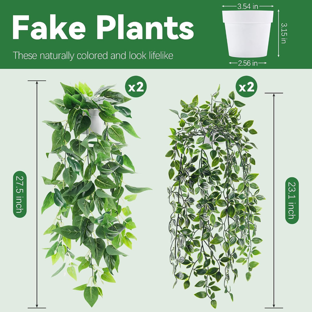 Der Rose 4Pcs Artificial Hanging Plants Fake Vines for Wall Shelf Decor
